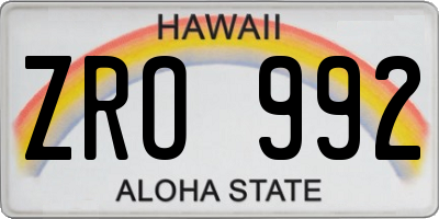 HI license plate ZRO992