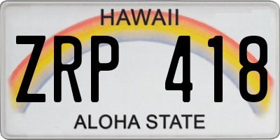 HI license plate ZRP418