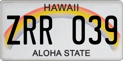 HI license plate ZRR039
