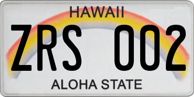HI license plate ZRS002