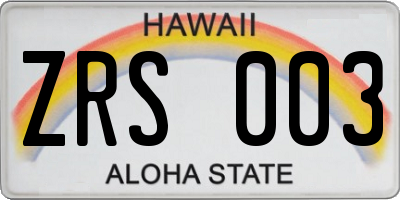 HI license plate ZRS003