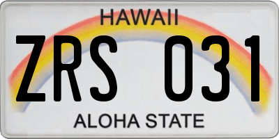 HI license plate ZRS031