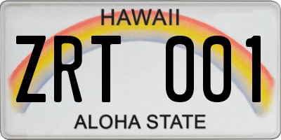 HI license plate ZRT001