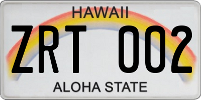 HI license plate ZRT002