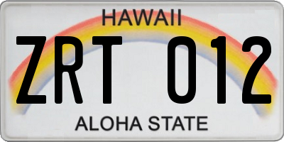 HI license plate ZRT012