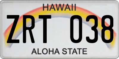 HI license plate ZRT038