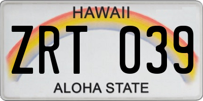 HI license plate ZRT039