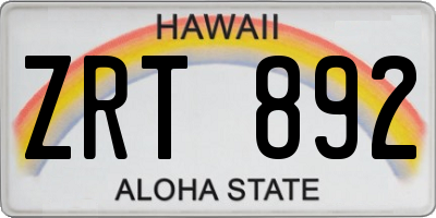 HI license plate ZRT892