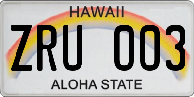 HI license plate ZRU003