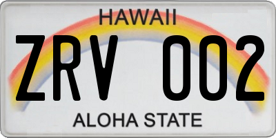 HI license plate ZRV002