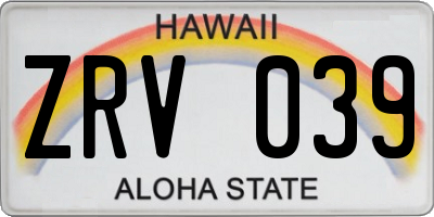 HI license plate ZRV039