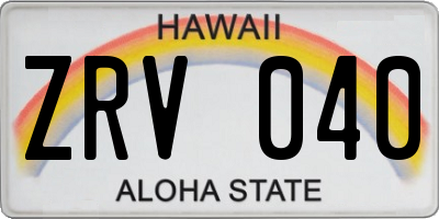 HI license plate ZRV040