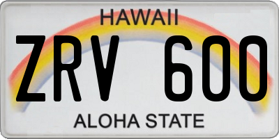 HI license plate ZRV600