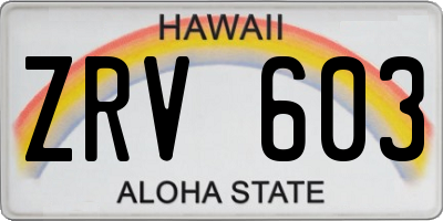 HI license plate ZRV603