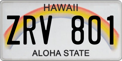 HI license plate ZRV801