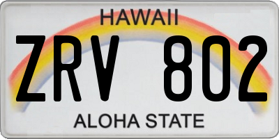 HI license plate ZRV802