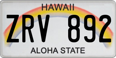 HI license plate ZRV892