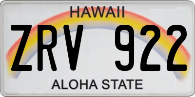 HI license plate ZRV922
