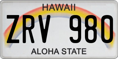 HI license plate ZRV980