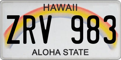 HI license plate ZRV983