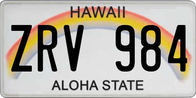 HI license plate ZRV984