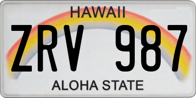 HI license plate ZRV987