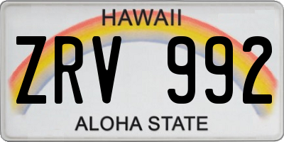 HI license plate ZRV992
