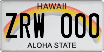 HI license plate ZRW000