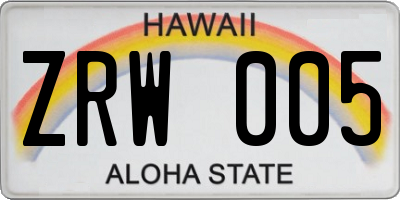 HI license plate ZRW005