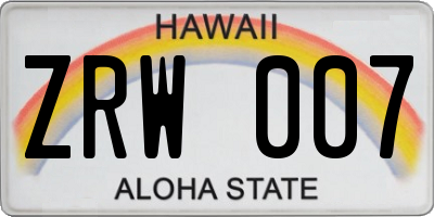 HI license plate ZRW007