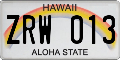 HI license plate ZRW013
