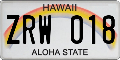 HI license plate ZRW018