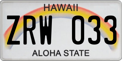 HI license plate ZRW033