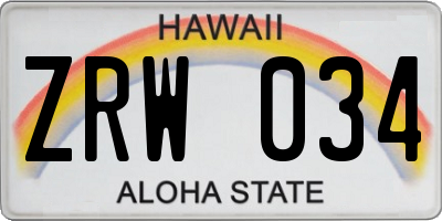 HI license plate ZRW034