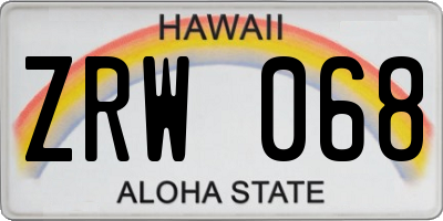HI license plate ZRW068