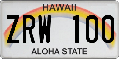 HI license plate ZRW100