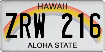 HI license plate ZRW216