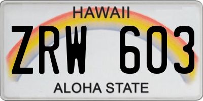 HI license plate ZRW603