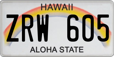 HI license plate ZRW605