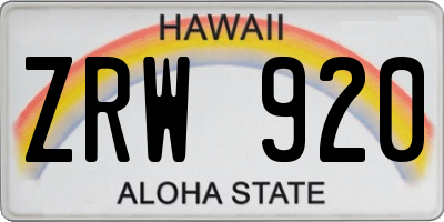 HI license plate ZRW920