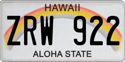 HI license plate ZRW922