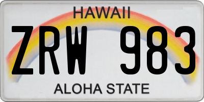 HI license plate ZRW983