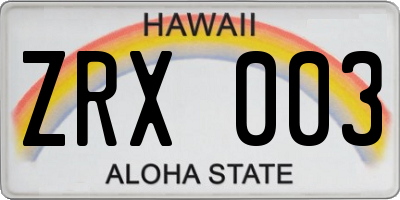 HI license plate ZRX003
