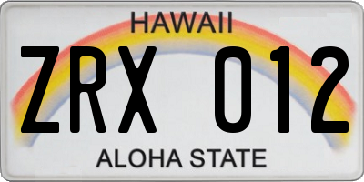 HI license plate ZRX012