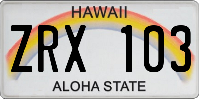 HI license plate ZRX103