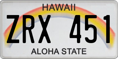 HI license plate ZRX451