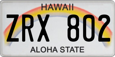 HI license plate ZRX802