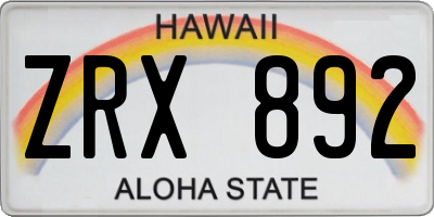 HI license plate ZRX892