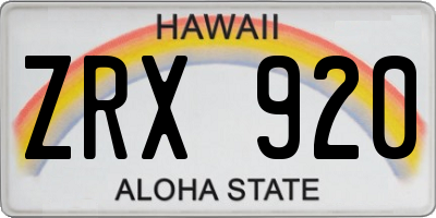 HI license plate ZRX920