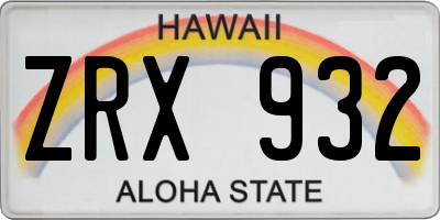 HI license plate ZRX932
